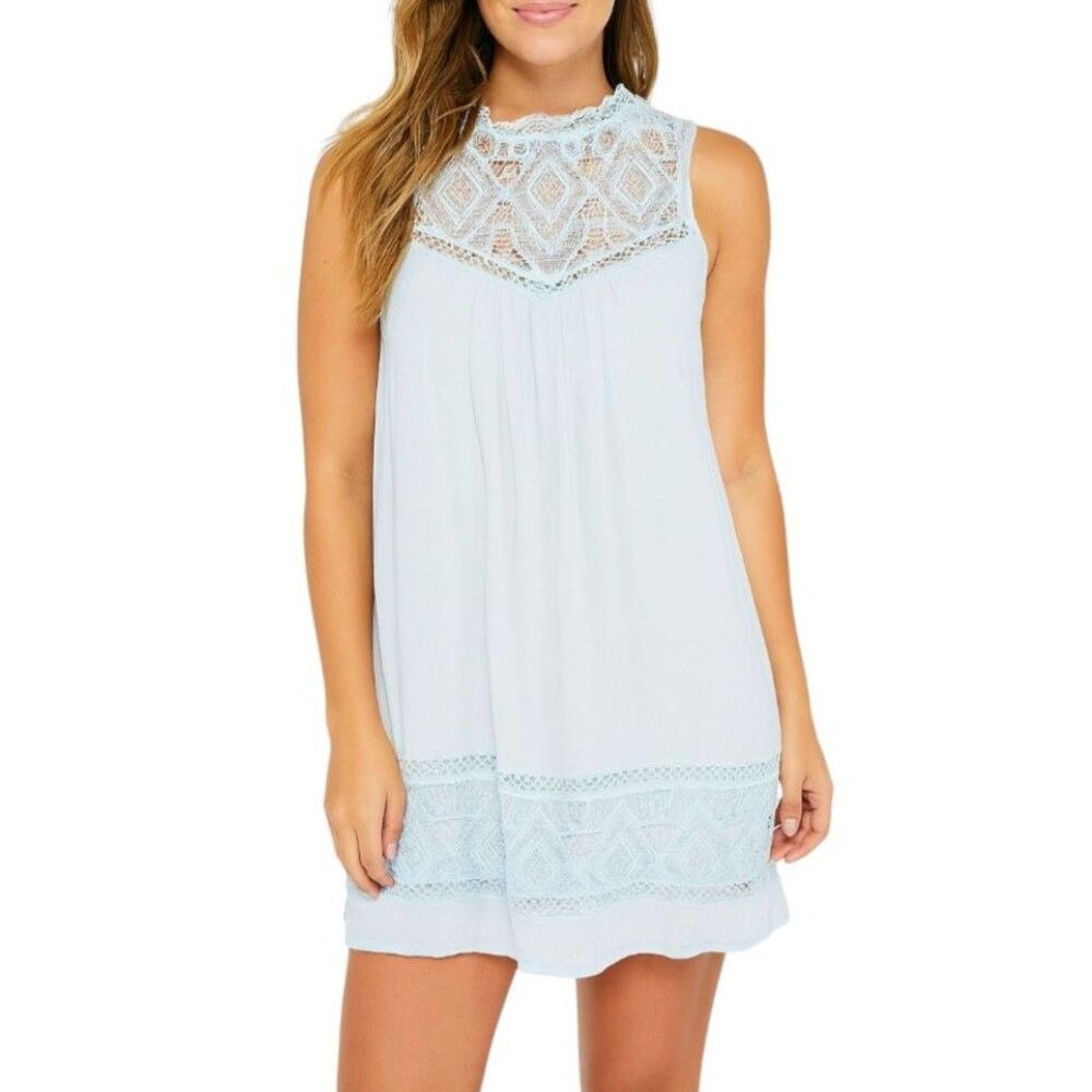 Blu Pepper Women’s Sleeveless Lace Yoke Dress in Light Blue | Size Medium